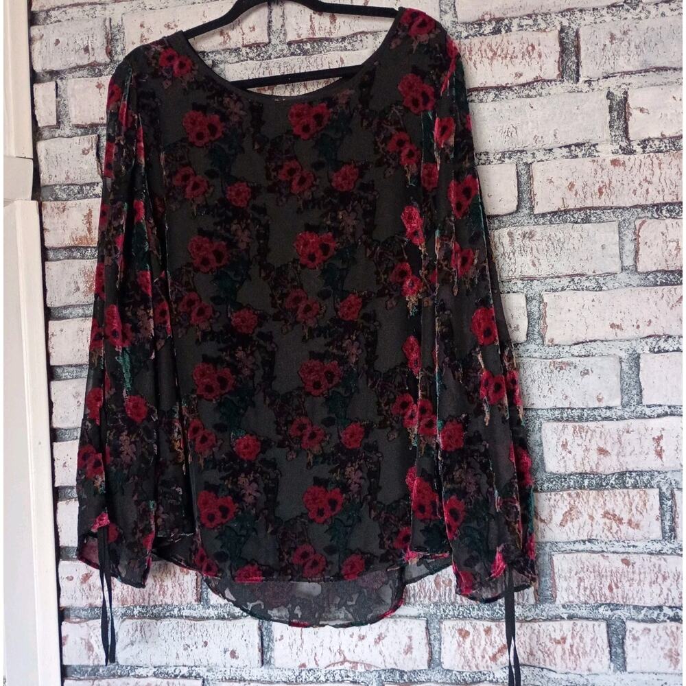 Velvet Burnout Floral Poppy Blouse Womens XXL 2XL Dalia Whimsy Goth Boho Dorthy